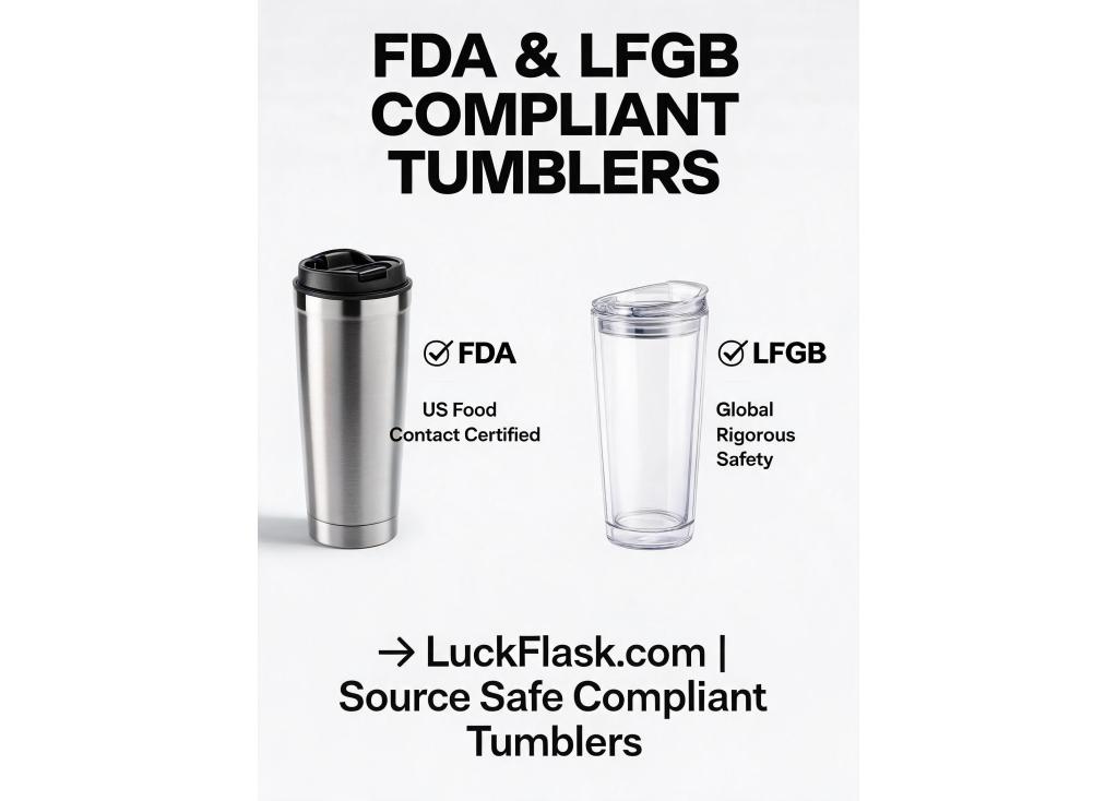 How to ensure the materials used in tumblers are FDA and LFGB compliant?