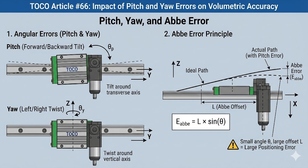 ピッチ、ヨー、アッベ誤差の技術図