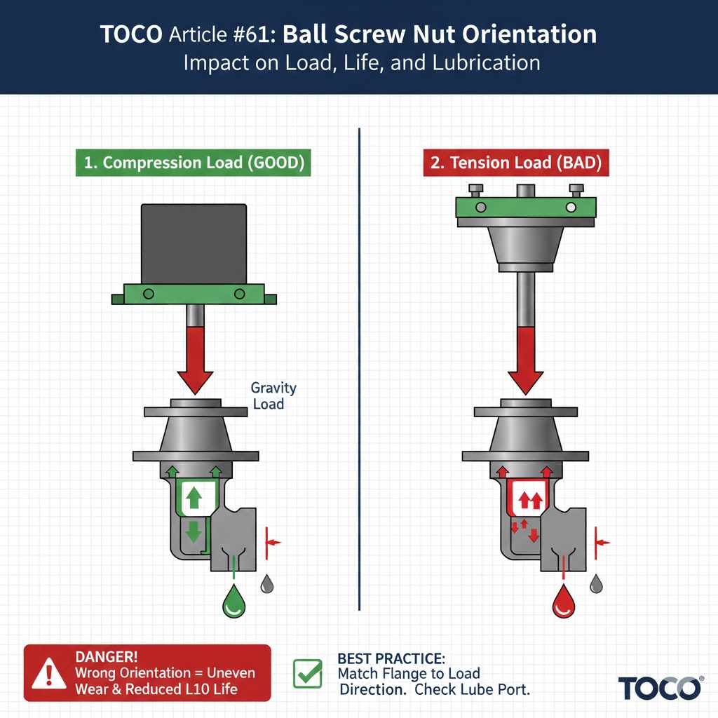 Orientation de l'écrou de vis à billes&nbsp;: effets sur la charge et la durée de vie