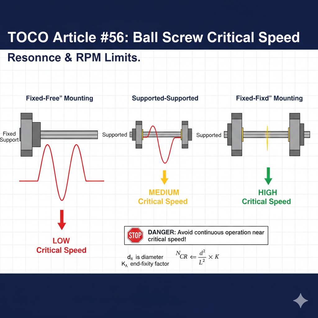 Ressonância da velocidade crítica do fuso de esferas e limites de RPM