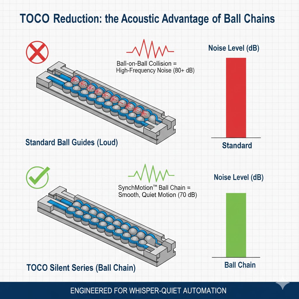 Noise Spectrum of a standard bearing vs. a ball-chain bearing