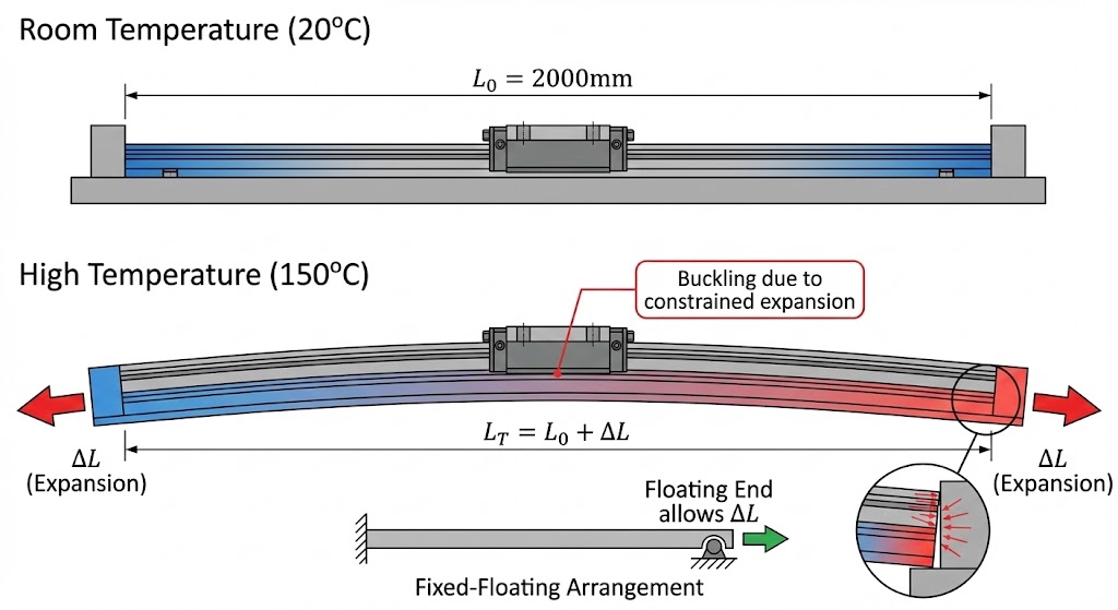 Thermische Ausdehnungsverschiebung bei einer Langstrecken-Schiene