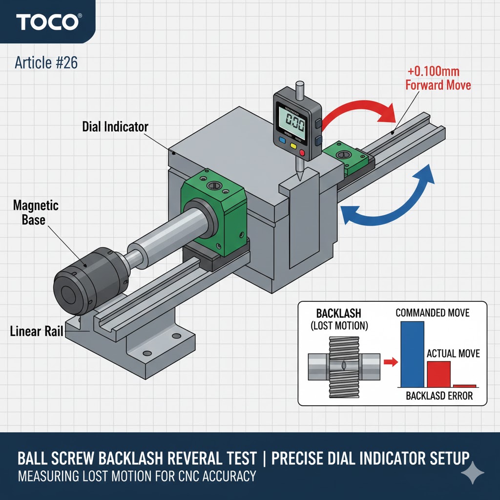 反転テスト用のダイヤルインジケータを標準直線軸に置きます