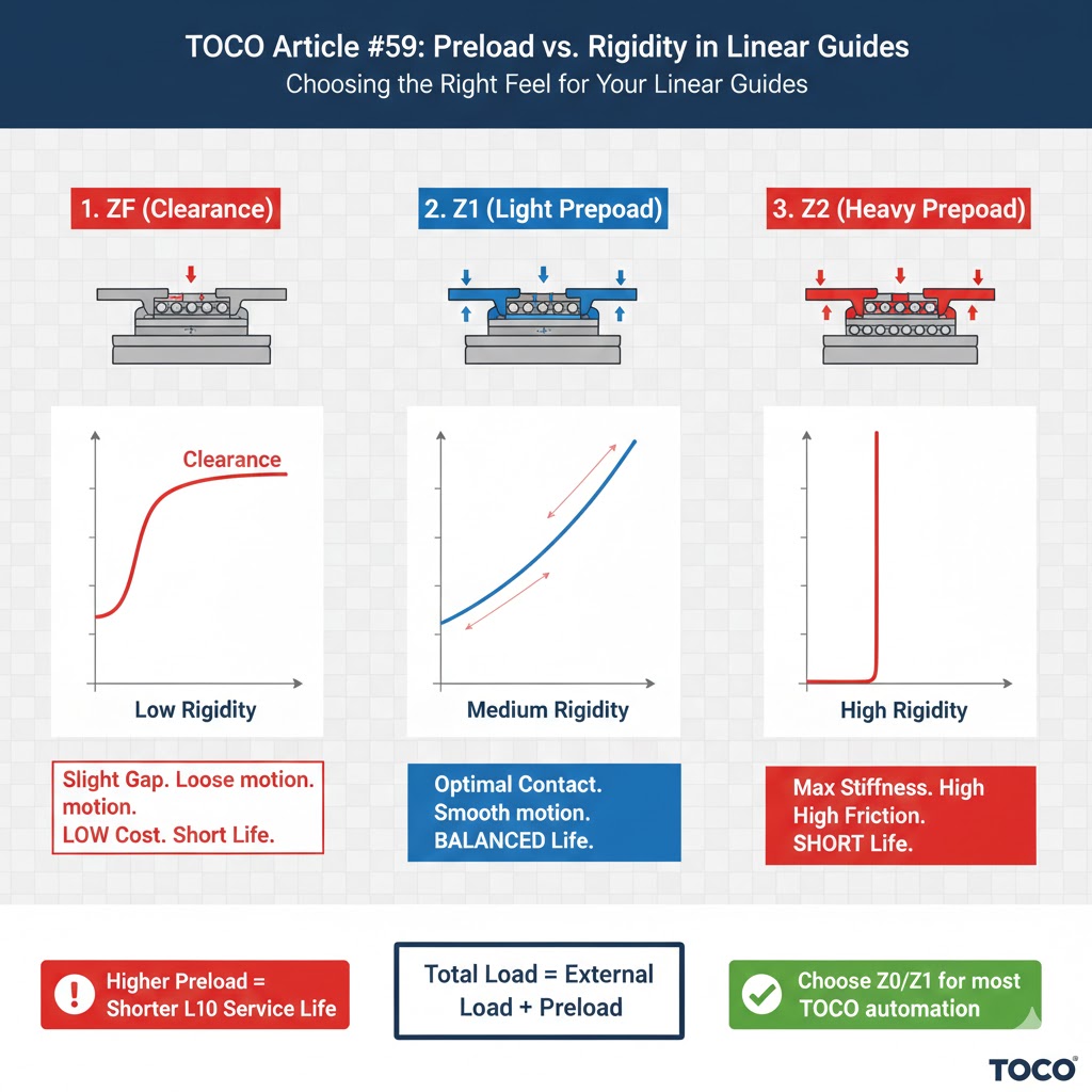 Pré-carga versus rigidez em guias lineares