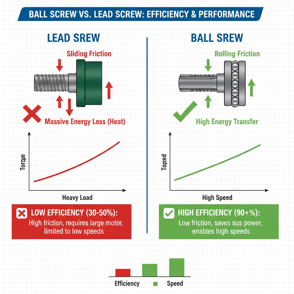 Curva de torque versus velocidade de fusos de esferas e fusos de avanço.