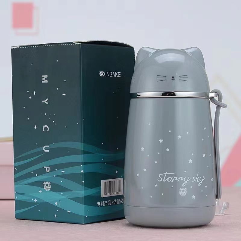 MM Cute Cat Thermos Cup Kids Thermo Mug Drinkware Child 300ML Water Bottle Stainless Steel Vacuum Flask Portable Leak-proof Tumb