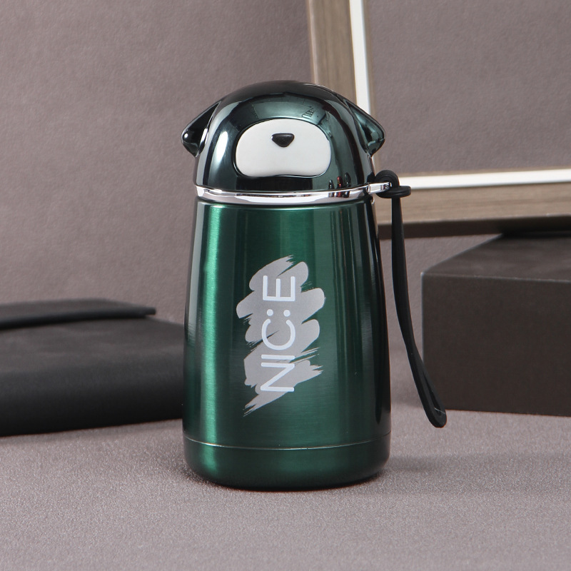 Thermos 300ml 16oz Cup Double Wall Stainless Steel Water Cup Lovely Creative Insulated Bottle With Lid and Straw