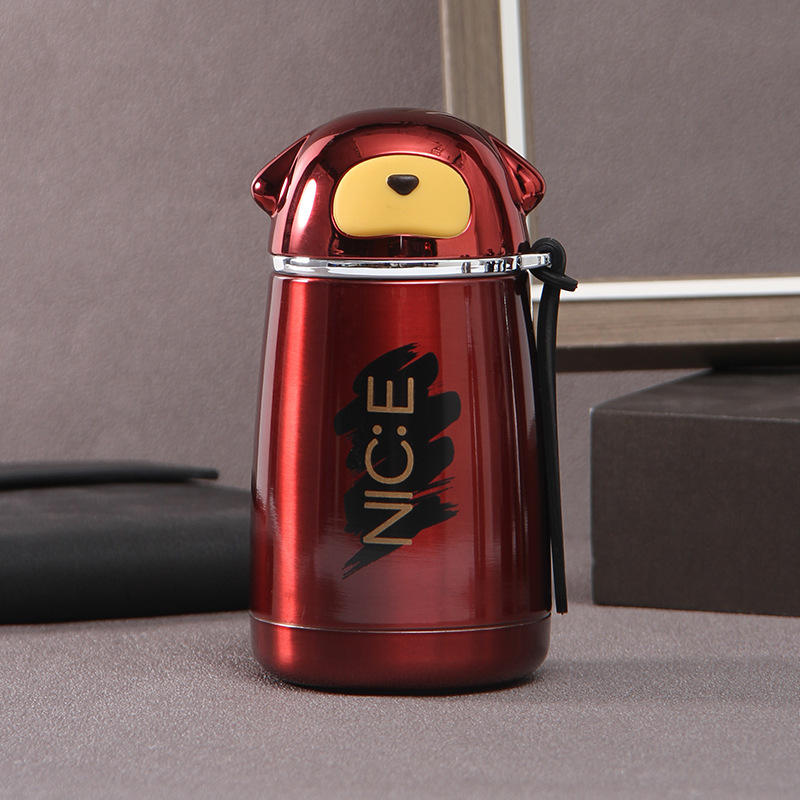 Thermos 300ml 16oz Cup Double Wall Stainless Steel Water Cup Lovely Creative Insulated Bottle With Lid and Straw