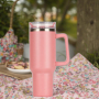 Vacuum Insulated Water Bottle Cups Double Wall Travel Coffee Mug 40oz Stainless Steel Tumbler with Straw and Lid