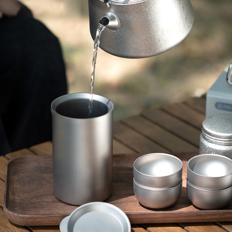 Portable Double Titanium Camping Cup Tea Teapot Set for Outdoor Travel & Drinkware Use