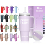 Wholesale Custom Logo 40oz Stainless Steel Flip Straw Tumbler Leak Proof Vacuum Insulated Coffee Mug Handle Logo Can Accessory