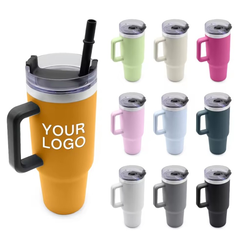 Mulit-color Vacuum Metal Cup Stainless Travel Mug 40oz Insulated Handle Tumbler with Lids and Straw Cup