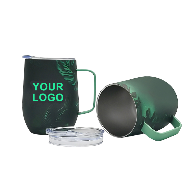 Wholesale Custom Logo 120Z Powder Coated Insulated Stainless Steel Egg Shaped Coffee Mugs With Lid and Handle