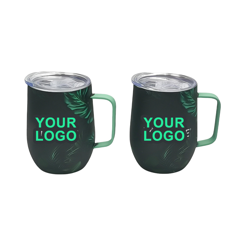 Wholesale Custom Logo 120Z Powder Coated Insulated Stainless Steel Egg Shaped Coffee Mugs With Lid and Handle