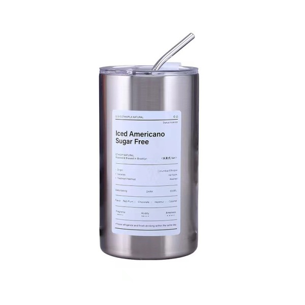 600ml Coffee Cup Thermos Stainless Steel Water Bottle with Straw Ice American Coffee Mug Vacuum Flask Double-layer Straw Cup