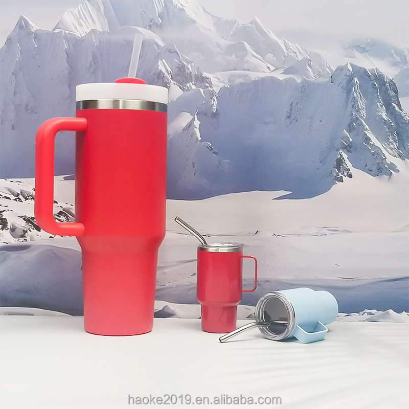 Mugs for Christmas Multicolored Stainless Steel Double Wall Christmas Kids Cups with Handle and Straw