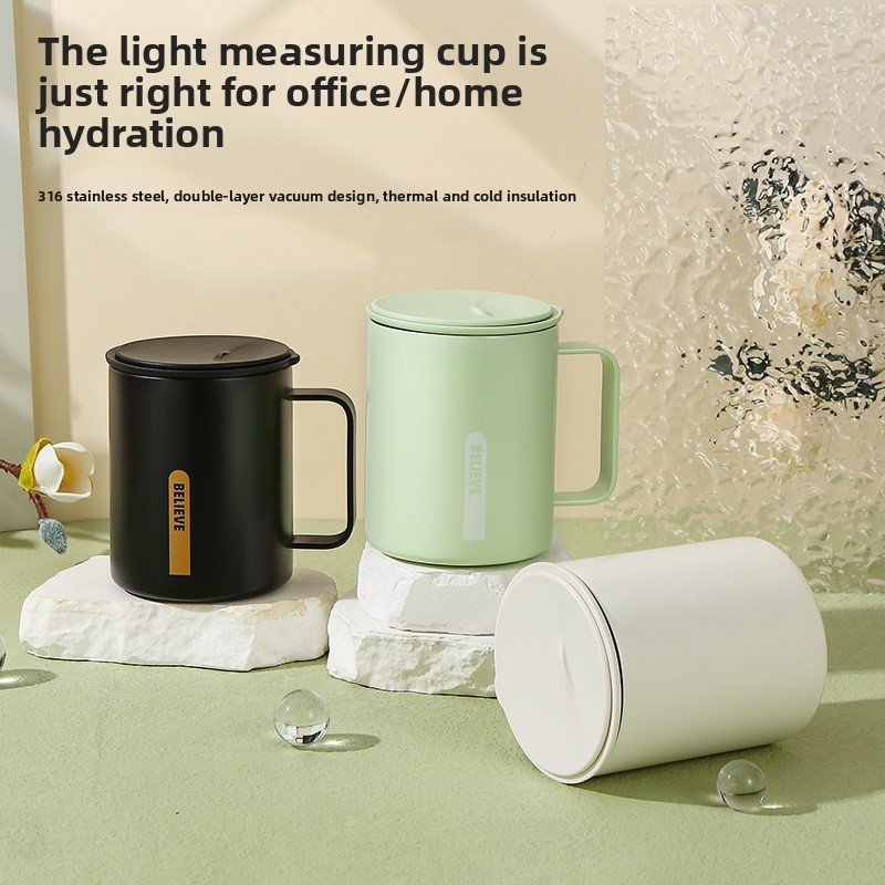 316 Stainless Steel Insulated Water Cup Double Wall Insulated Thermal Mugs 400ml Coffee Mug with Handle and Lid Vacuum Flasks
