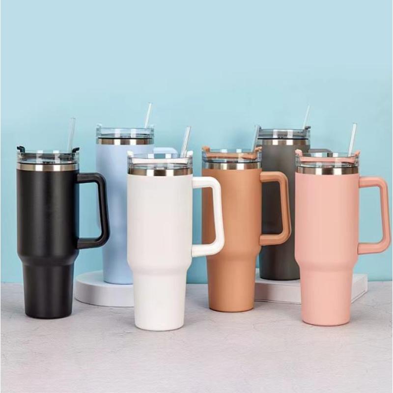 Wholesale Large Insulated Travel Mug 40 oz Stainless Steel Tumbler with Handle and Straw Lid