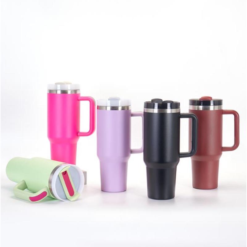 Wholesale Large Insulated Travel Mug 40 oz Stainless Steel Tumbler with Handle and Straw Lid