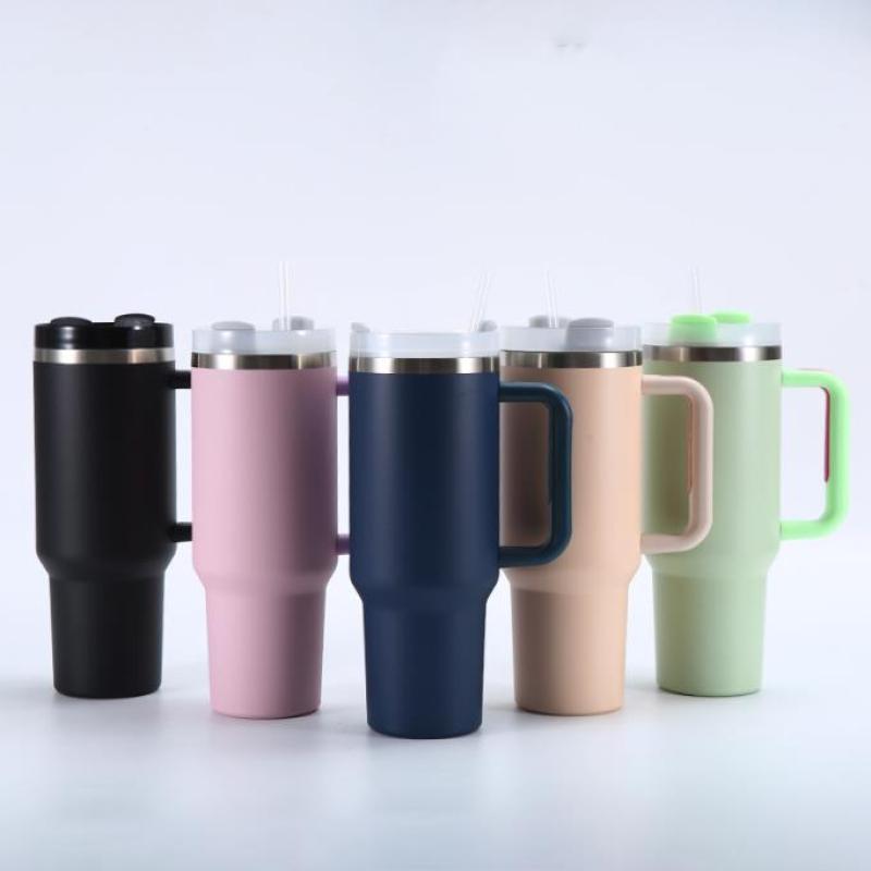 Wholesale Large Insulated Travel Mug 40 oz Stainless Steel Tumbler with Handle and Straw Lid