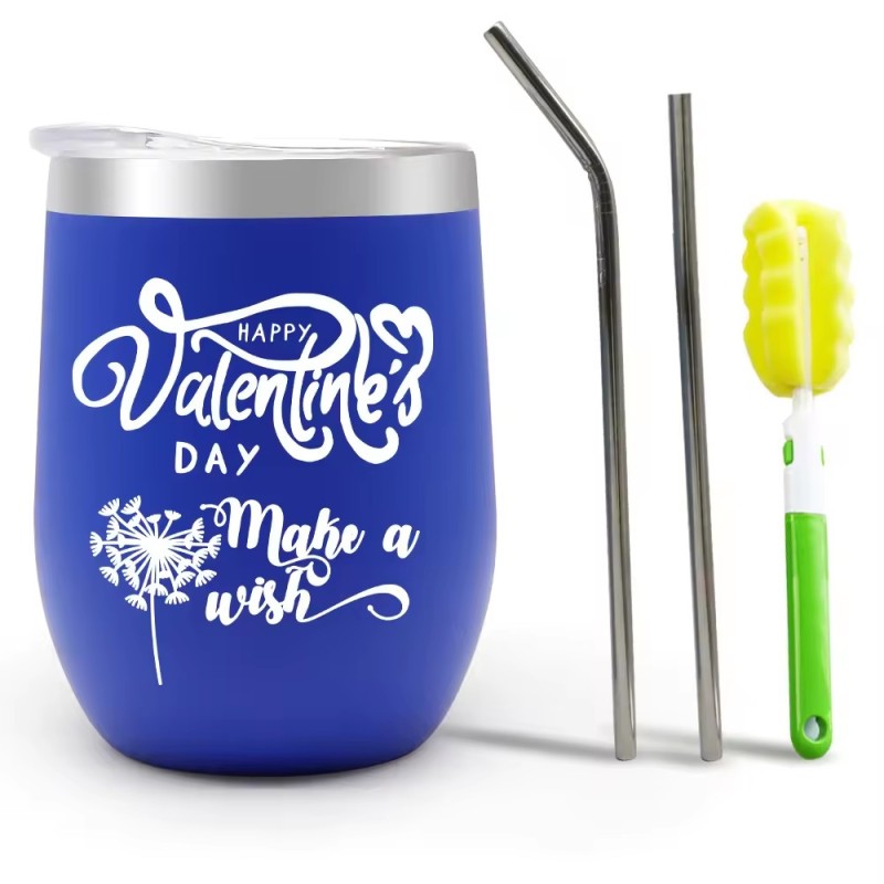 New Style Customized Mug 12oz Wine Glass Stainless Steel Insulated Reusable Egg Wine Tumbler Cup With Lid