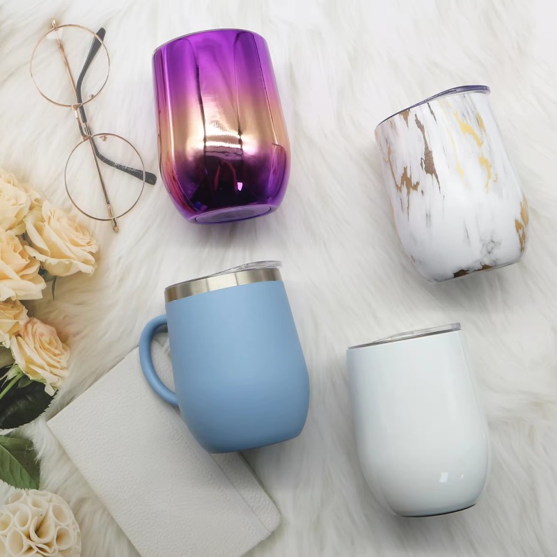 New Style Customized Mug 12oz Wine Glass Stainless Steel Insulated Reusable Egg Wine Tumbler Cup With Lid