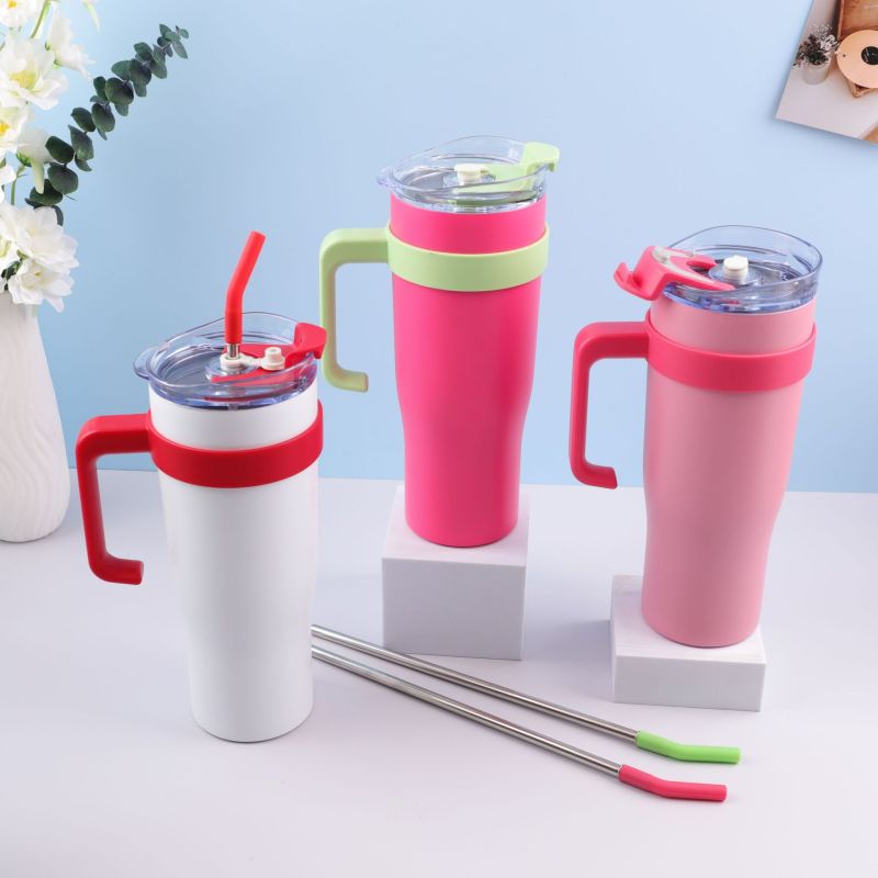 Personalized Custom 40Oz Classic Vacuum Metal 304 Stainless Steel Coffee Tumbler Cup With Handle Straw Lid