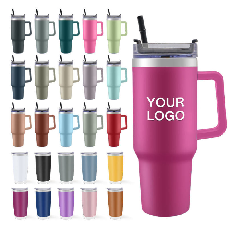 Wholesale Stainless Steel Insulated Coffee Tumbler New Design Powder Coated 40oz Travel Tumbler With Straw