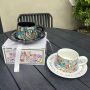 Wholesale Hot Selling Colours Retro Oil Painting Flowers and Birds Milk Coffee Ceramic Cup Plate Set