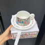 Wholesale Hot Selling Colours Retro Oil Painting Flowers and Birds Milk Coffee Ceramic Cup Plate Set
