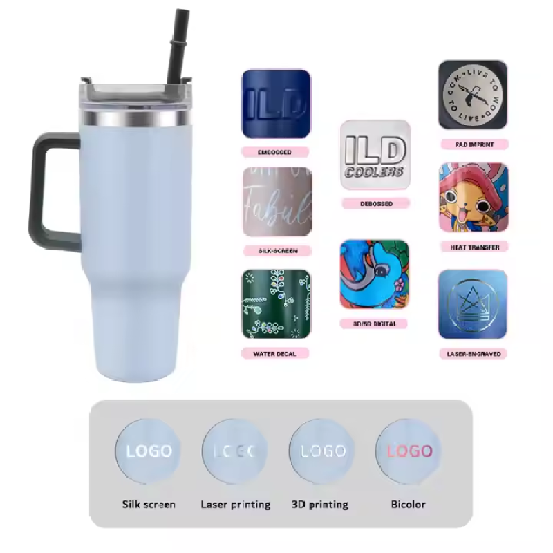 Wholesale Bulk Customizable Vacuum Insulation Stainless Steel Tumbler Cup Custom Travel Mug 40oz Tumbler With Handle