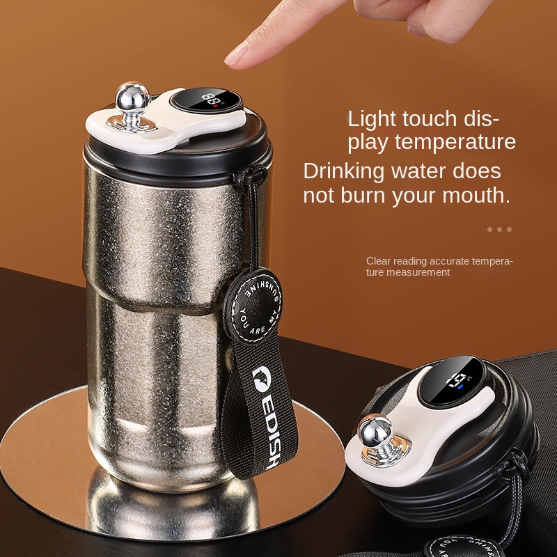 Modern Titanium Coffee Mug With Digital Display Lid for Drinking