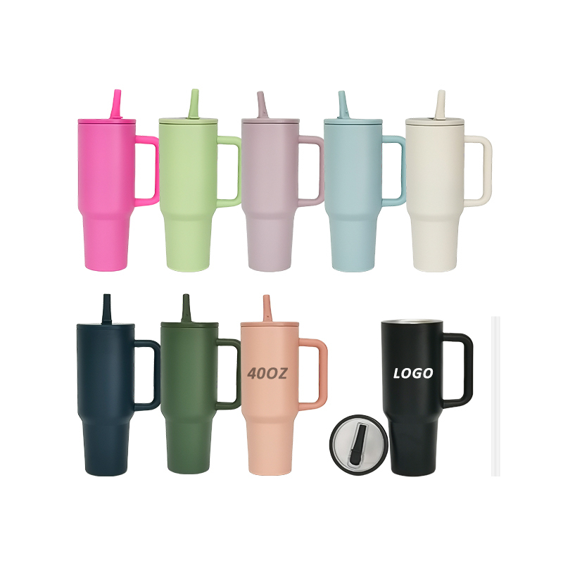 Wholesale Customizable 40oz Vacuum Insulated Cup Traveler Stainless Steel Tumbler with Handle and Flip Straw Lid