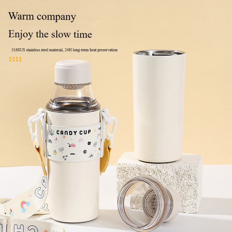 Wholesale 316 Stainless Steel Steeping Tea Tumbler Dual-Lid Insulated Mug with Floral Print