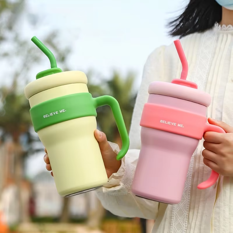 Wholesale 800ml 316 Double Wall Insulated Tumbler Cup Outdoor Travel Stainless Steel Sports Water Bottle with Handle and Straw