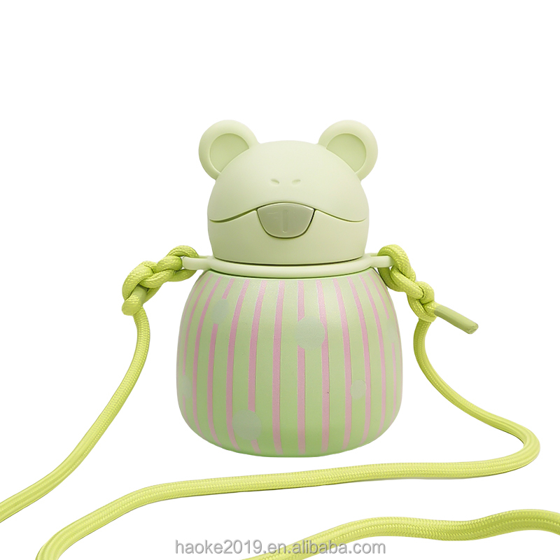 OEM ODM Double Wall Insulated Vacuum Stainless Steel Frog Shape Water Bottle with Strap for Children