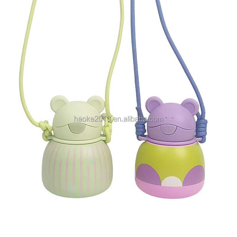 OEM ODM Double Wall Insulated Vacuum Stainless Steel Frog Shape Water Bottle with Strap for Children