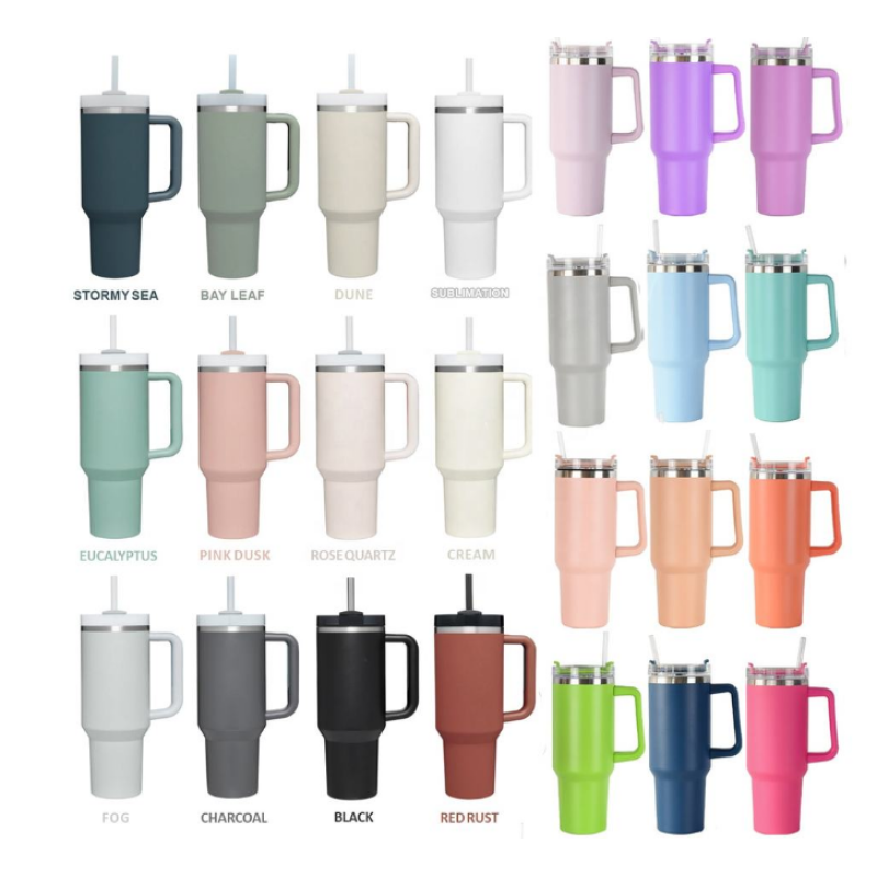 Vacuum Insulated Tumbler Hot Promotional 40oz Tumbler Custom Logo Stainless Steel with Handle Straw for Travel Sport Camping