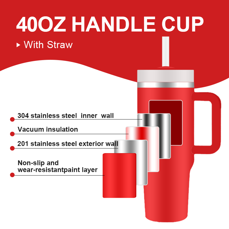 Wholesale Large 30oz 40oz Insulated Outdoor Mug 40 oz Stainless Steel Tumbler with Handle and Straw