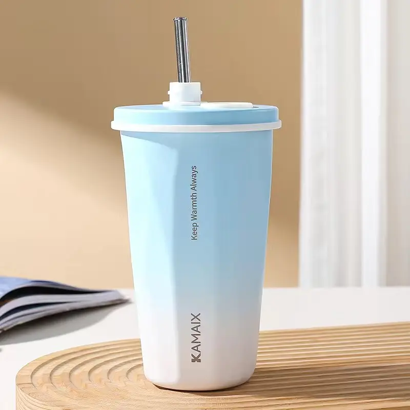Custom Logo/color Stainless Steel Coffee Thermos Cup Double Walled Magnet Lid Coffee Tumbler Mug Water Bottle with Straw