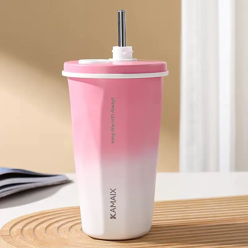 Custom Logo/color Stainless Steel Coffee Thermos Cup Double Walled Magnet Lid Coffee Tumbler Mug Water Bottle with Straw