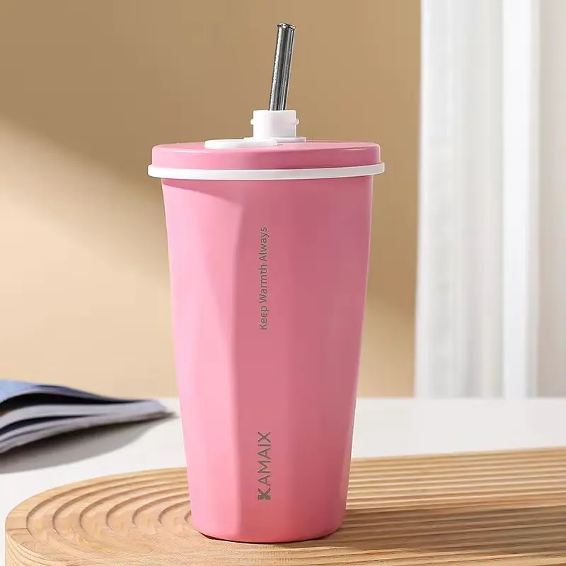 Custom Logo/color Stainless Steel Coffee Thermos Cup Double Walled Magnet Lid Coffee Tumbler Mug Water Bottle with Straw