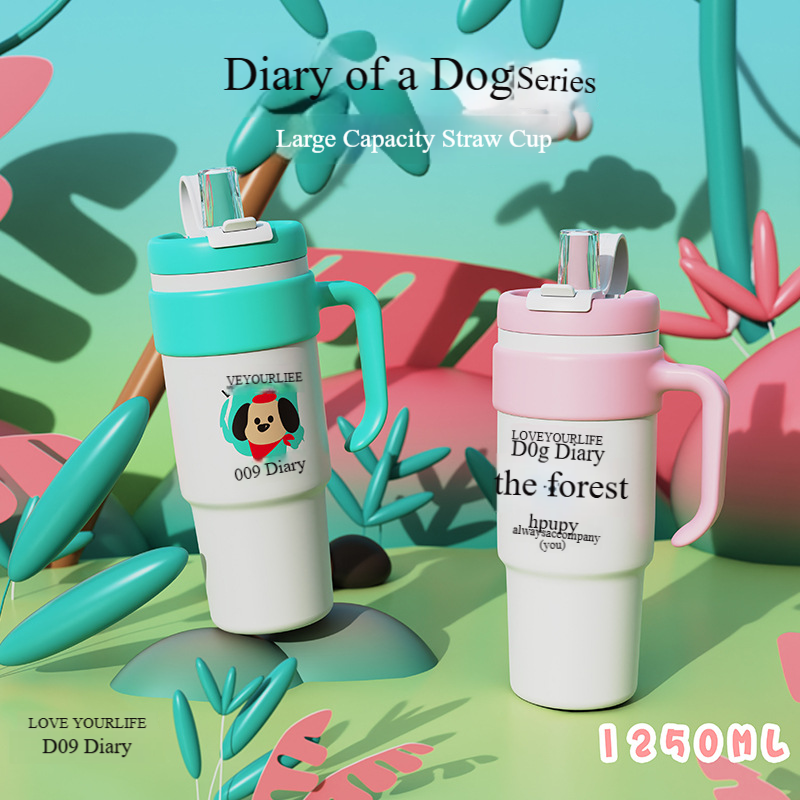 Wholesale Cartoon Jumbo Straw Tumbler 1.25L Stainless Steel Lined Vacuum Cup with Ice Retention
