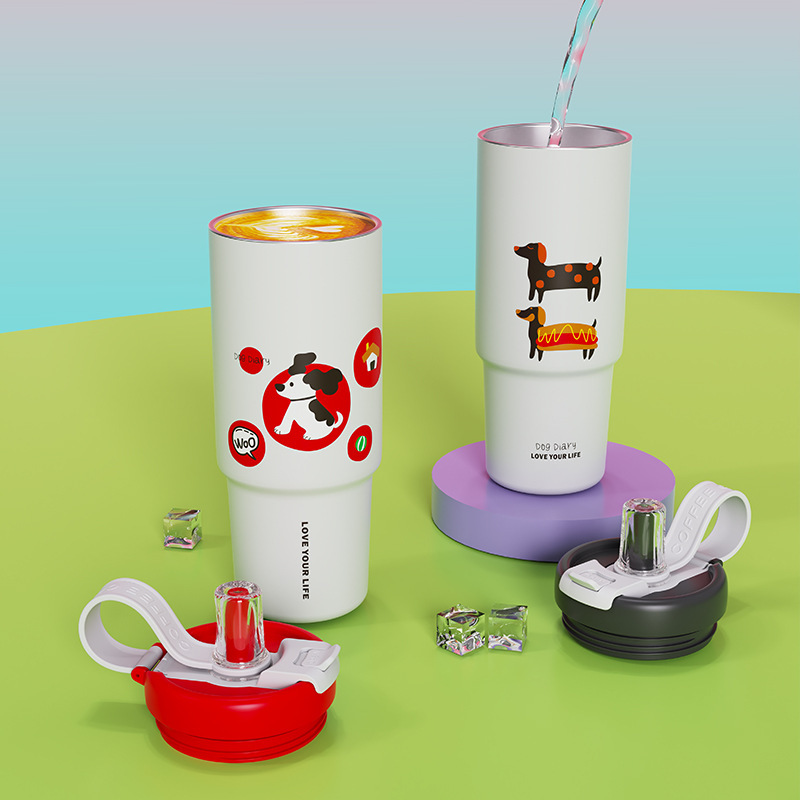 Wholesale Cartoon Jumbo Straw Tumbler 1.25L Stainless Steel Lined Vacuum Cup with Ice Retention