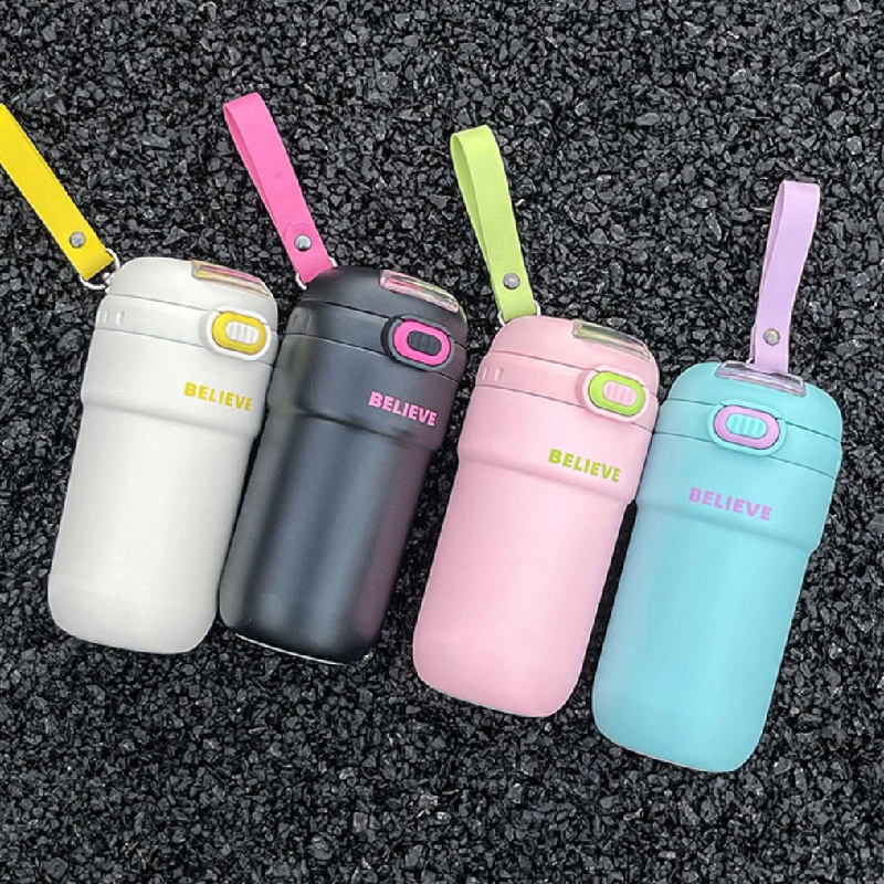 Student Double Drink Portable Cup Direct Drink Water Bottle with Straw 480ml Stainless Steel Coffee Mug Thermos Cup for Girls