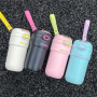 Student Double Drink Portable Cup Direct Drink Water Bottle with Straw 480ml Stainless Steel Coffee Mug Thermos Cup for Girls