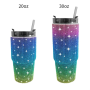 Studded Diamond Cup 20 30 oz Glitter Stainless Steel Water Bottle with Lid and Straw Bling Decorated Tumbler