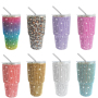 Studded Diamond Cup 20 30 oz Glitter Stainless Steel Water Bottle with Lid and Straw Bling Decorated Tumbler