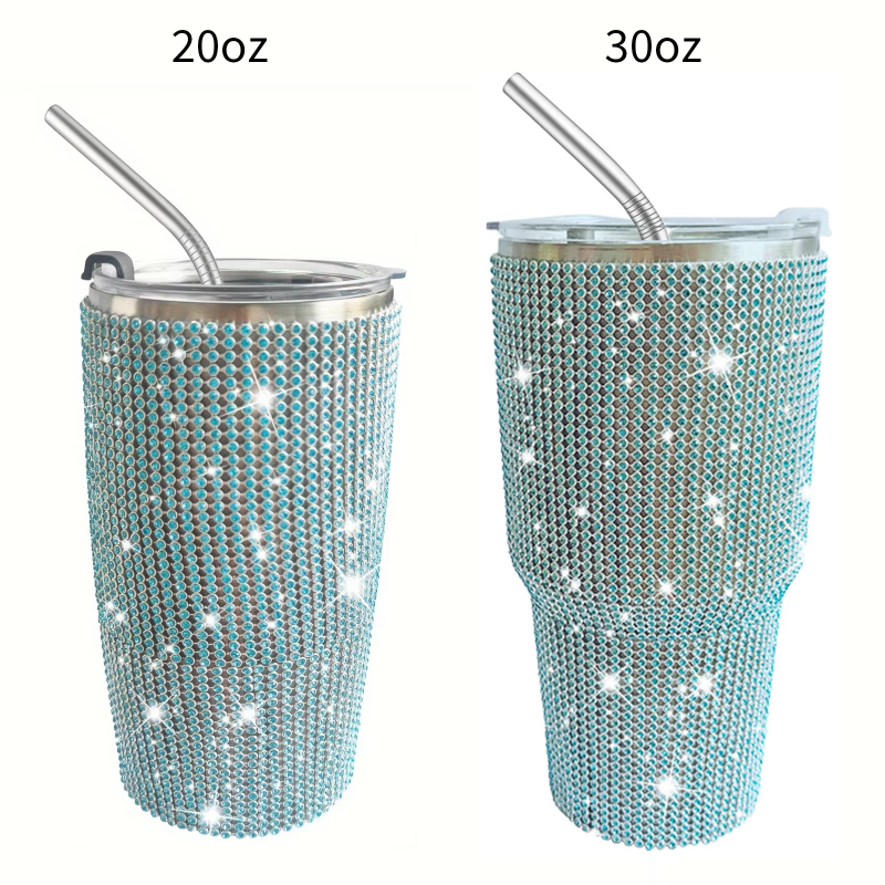 Popular Rhinestone Mug Studded Diamond Cup 20oz 30 Oz Glitter Stainless Steel Water Bottle With Lid and Straw Bling Tumbler