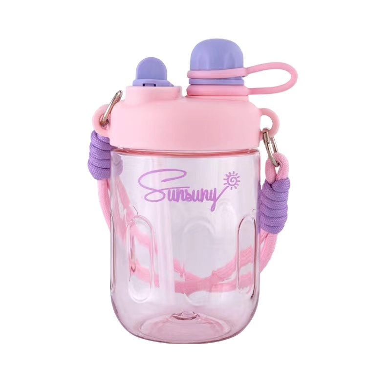 Wholesale High Quality Plastic Coffee Cup Portable Handle Cute Drinking Cup Creative Kids Water Bottle With Infuser and Straw